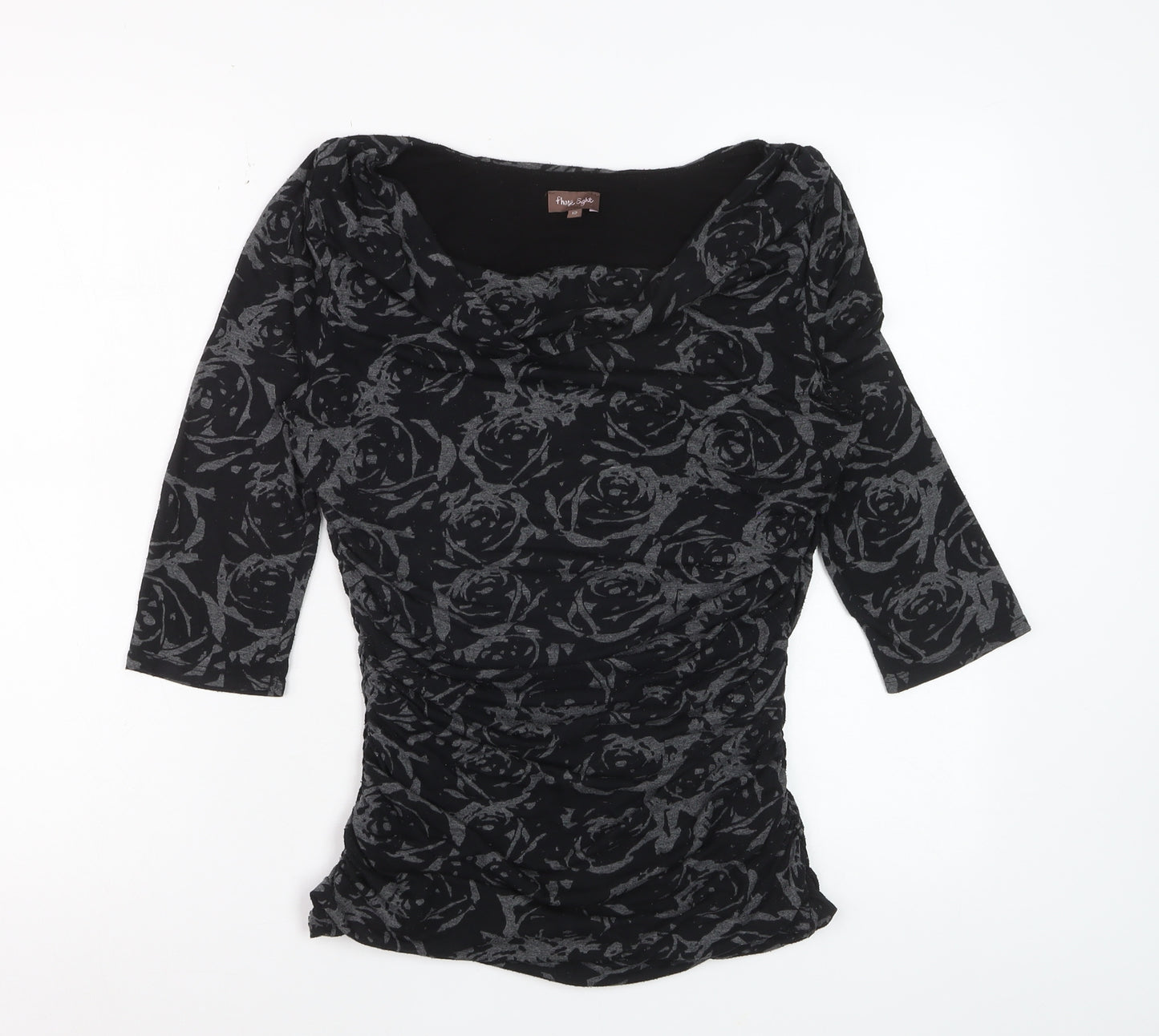 Phase Eight Women’s Black Floral Cowl Neck Tunic Blouse Size 12