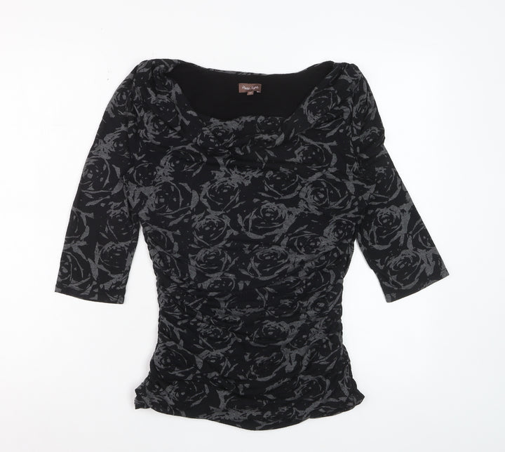 Phase Eight Women’s Black Floral Cowl Neck Tunic Blouse Size 12