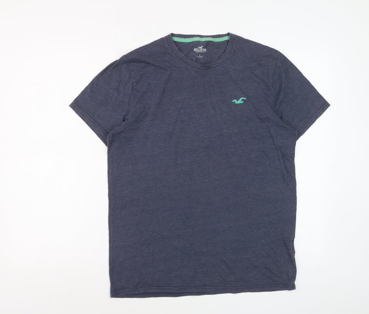 Hollister Men Blue Crew Neck Short Sleeve Cotton Blend T-Shirt M