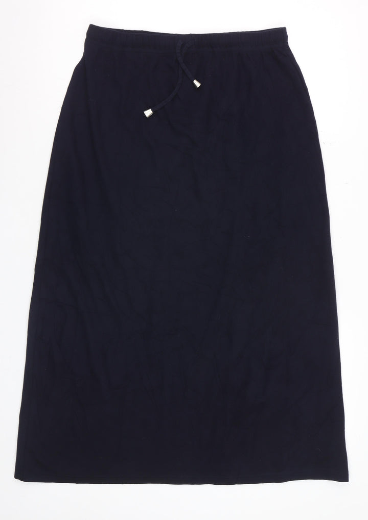 Marks and Spencer Womens Black Size 14 Midi Cotton Blend Pencil Skirt