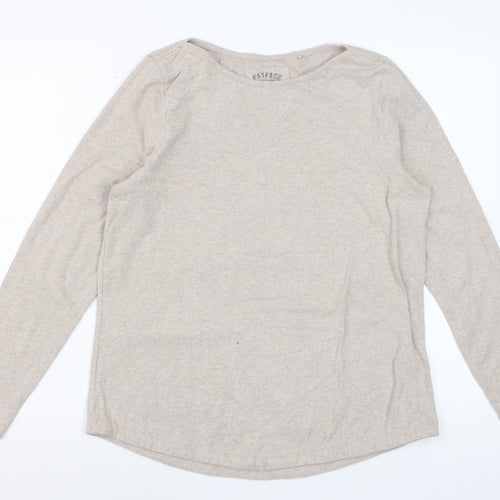 FatFace Womens Beige Long Sleeve Cotton Elastane Basic T-Shirt Size 14