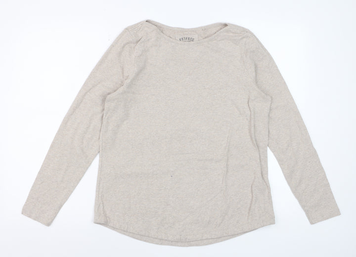 FatFace Womens Beige Long Sleeve Cotton Elastane Basic T-Shirt Size 14