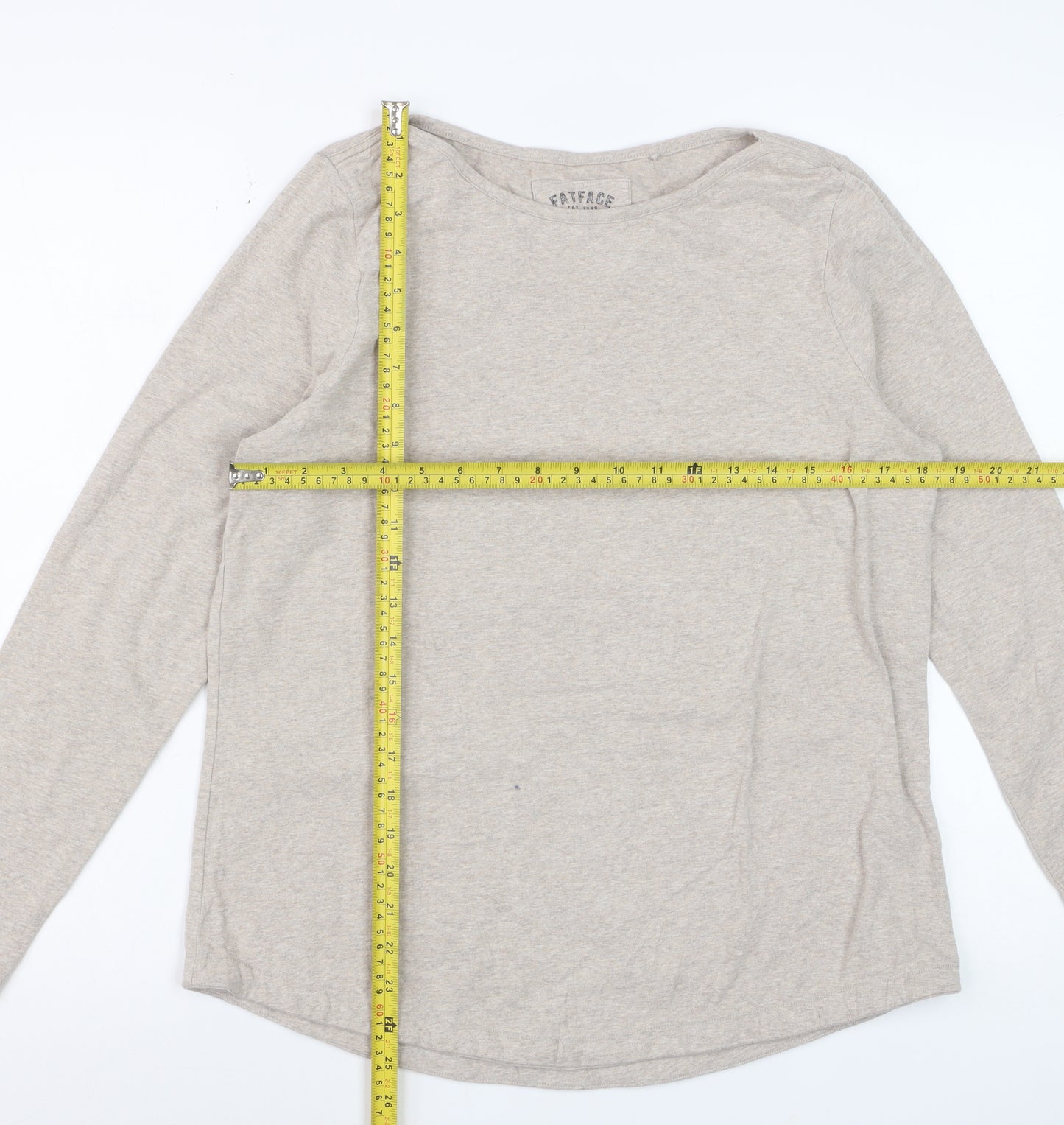 FatFace Womens Beige Long Sleeve Cotton Elastane Basic T-Shirt Size 14