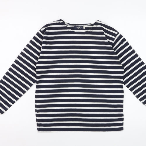 Les Trois Dauphins Women's Blue Striped Cotton Long Sleeve Top Size 12