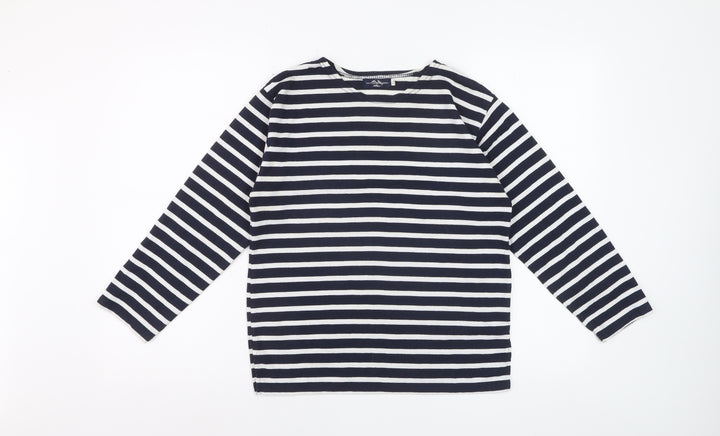 Les Trois Dauphins Women's Blue Striped Cotton Long Sleeve Top Size 12