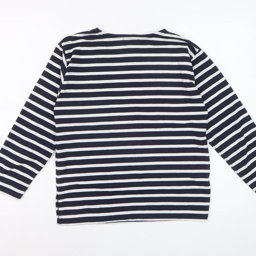 Les Trois Dauphins Women's Blue Striped Cotton Long Sleeve Top Size 12