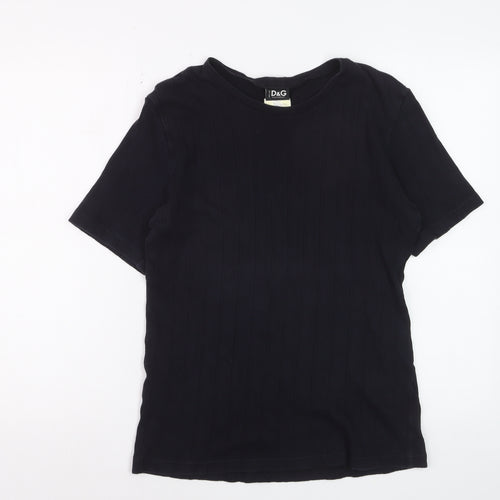 Dolce & Gabbana Women Black Cotton Short Sleeve Basic T-Shirt 2XL