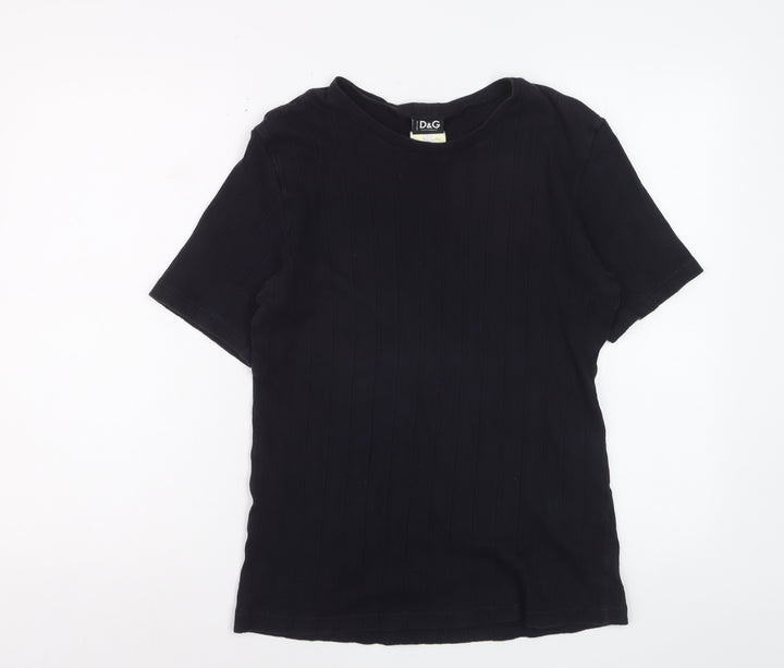 Dolce & Gabbana Women Black Cotton Short Sleeve Basic T-Shirt 2XL