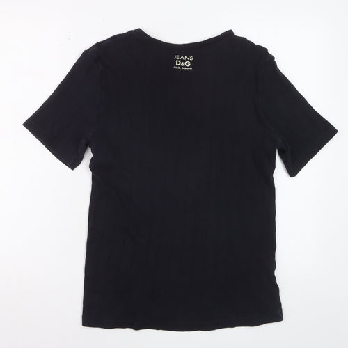 Dolce & Gabbana Women Black Cotton Short Sleeve Basic T-Shirt 2XL
