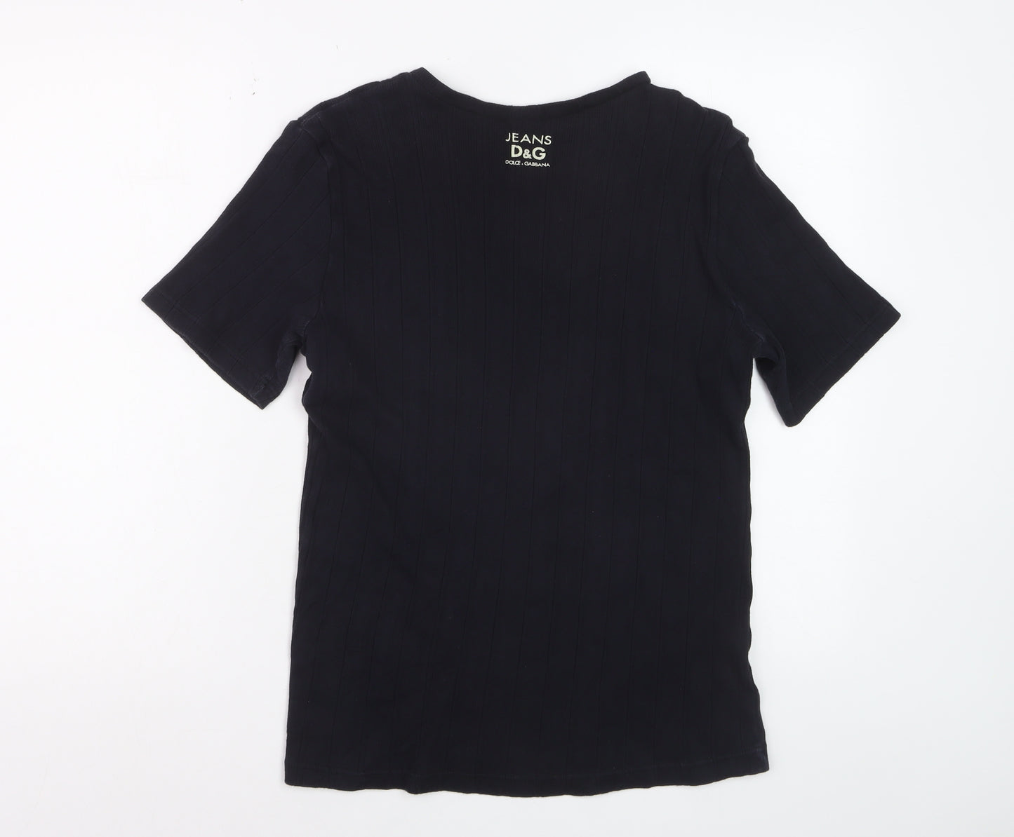 Dolce & Gabbana Women Black Cotton Short Sleeve Basic T-Shirt 2XL