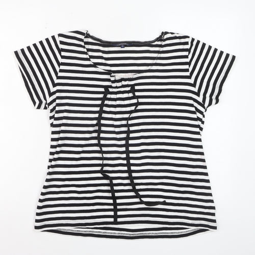 Maine New England Women’s Black White Striped Cotton T-Shirt Size 16