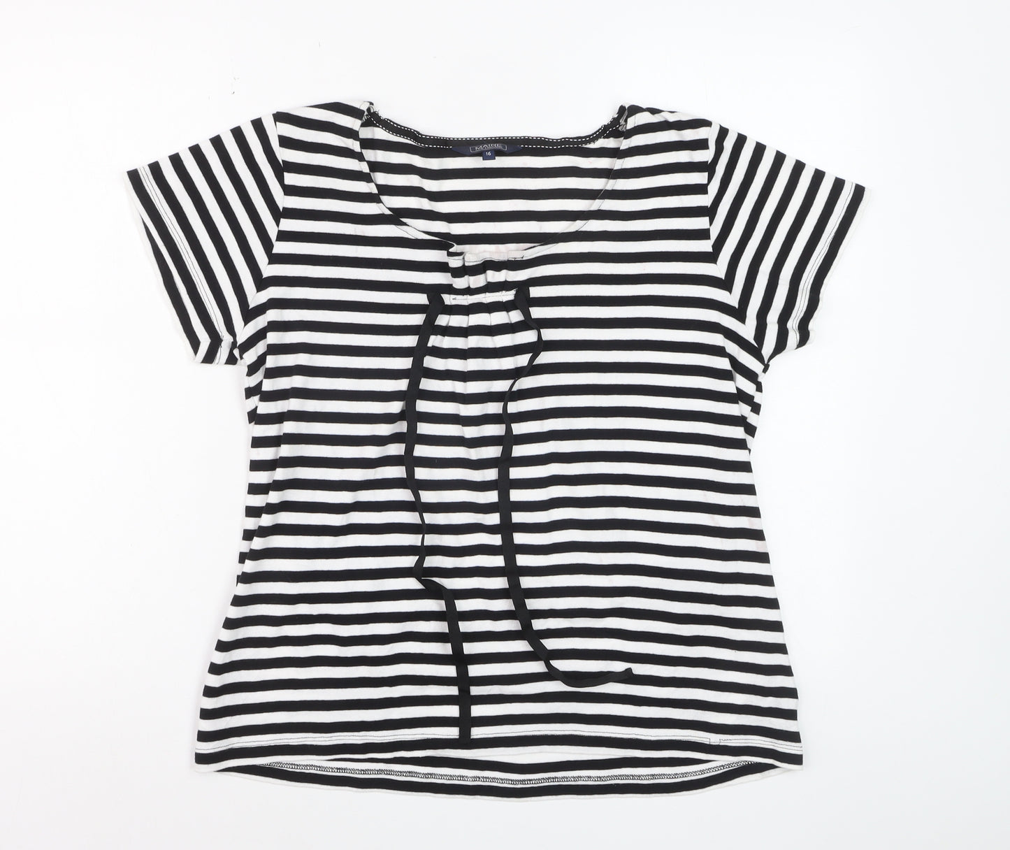 Maine New England Women’s Black White Striped Cotton T-Shirt Size 16