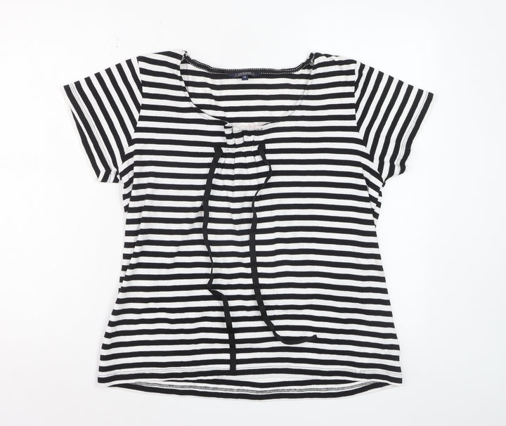 Maine New England Women’s Black White Striped Cotton T-Shirt Size 16
