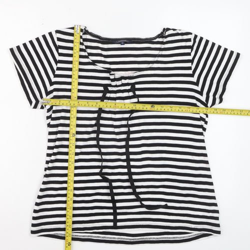 Maine New England Women’s Black White Striped Cotton T-Shirt Size 16