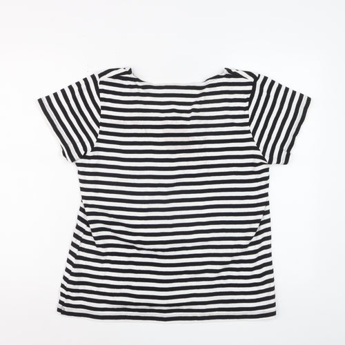 Maine New England Women’s Black White Striped Cotton T-Shirt Size 16
