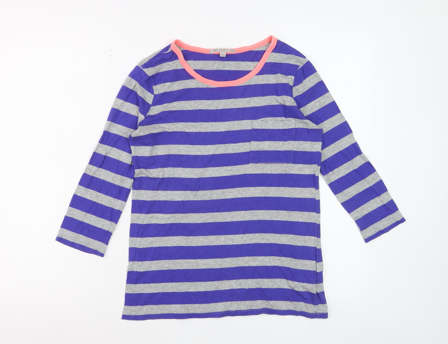 Gap Women Blue Grey Striped Jersey 3/4 Sleeve T-Shirt XS