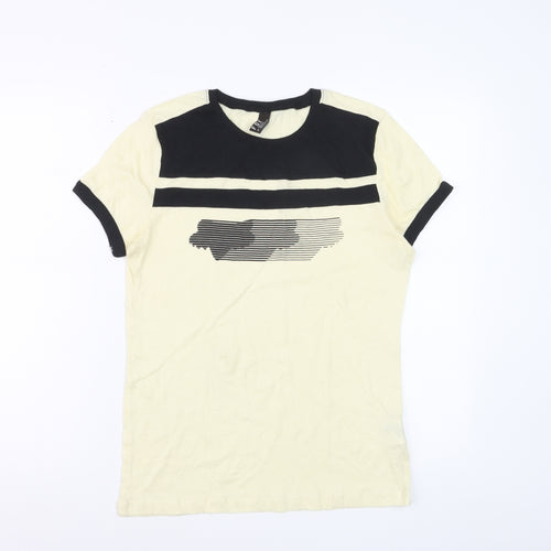 FOX Women's Beige and Black Colourblock Cotton T-Shirt Size S