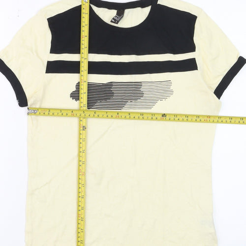 FOX Women's Beige and Black Colourblock Cotton T-Shirt Size S
