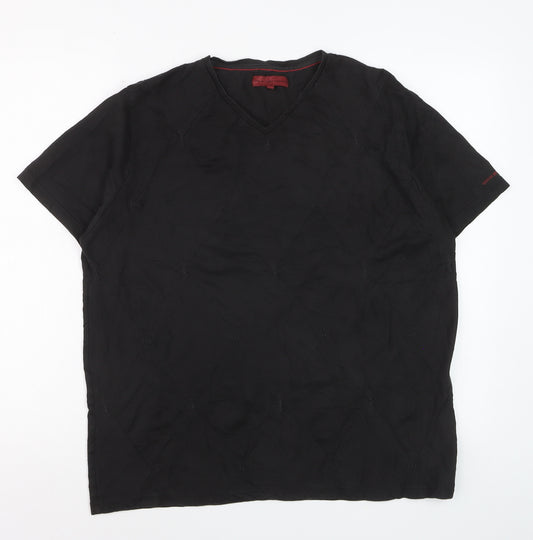 John Richmond Men Black L V-Neck Short Sleeve Cotton T-Shirt