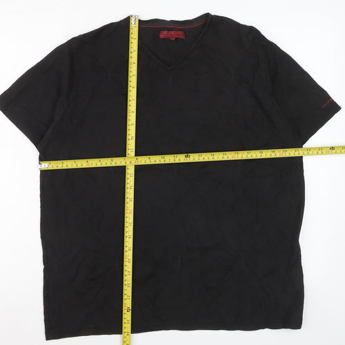 John Richmond Men Black L V-Neck Short Sleeve Cotton T-Shirt