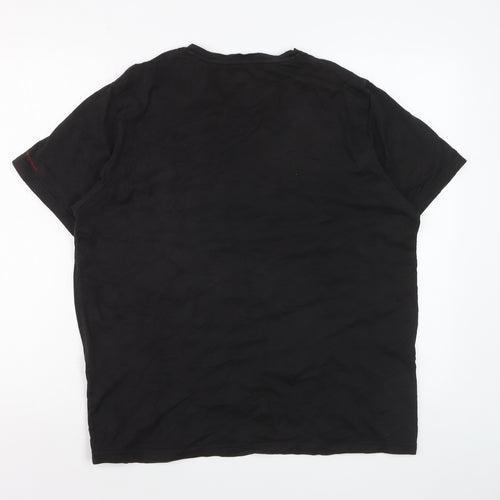 John Richmond Men Black L V-Neck Short Sleeve Cotton T-Shirt