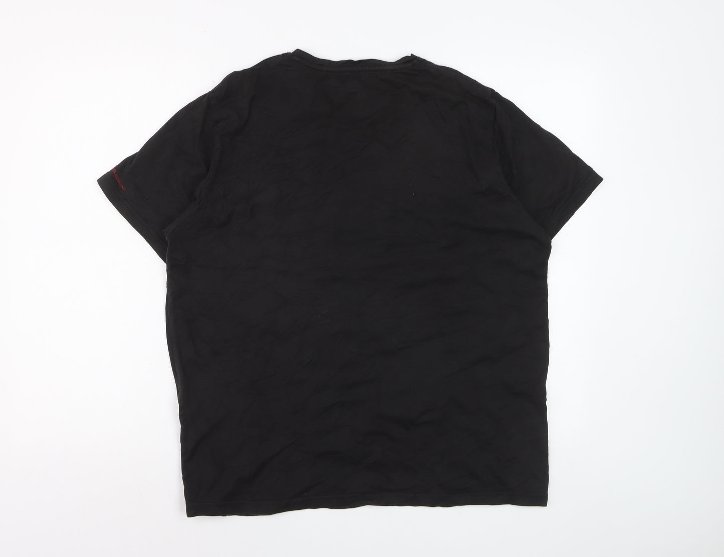 John Richmond Men Black L V-Neck Short Sleeve Cotton T-Shirt