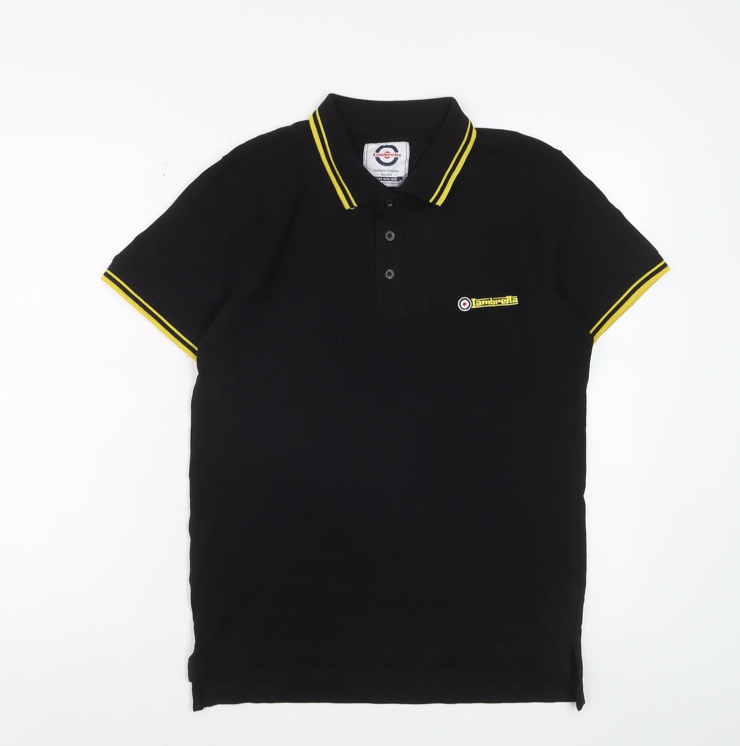 Lambretta Men's Black Small Polo Shirt Retro Cotton Short Sleeve