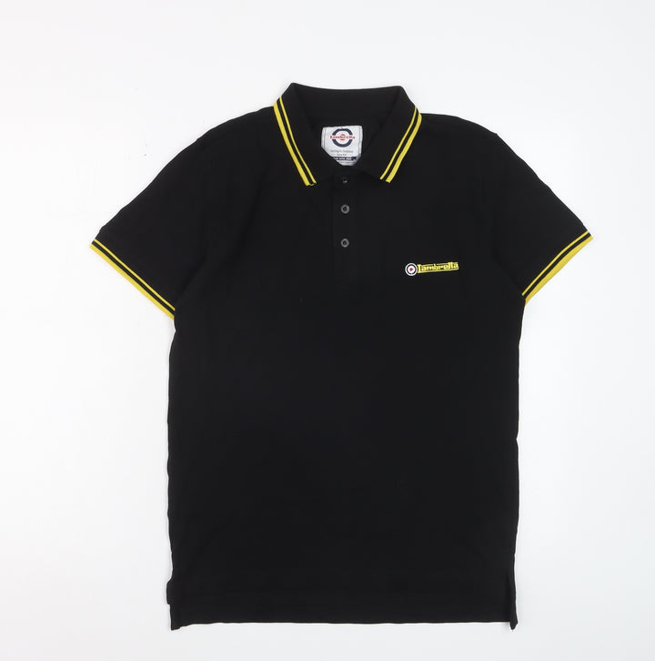 Lambretta Men's Black Small Polo Shirt Retro Cotton Short Sleeve