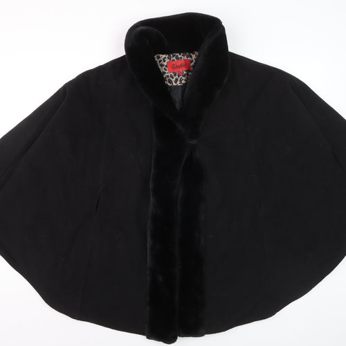 Excelled Collection Women's Black Fur Trim Cape L
