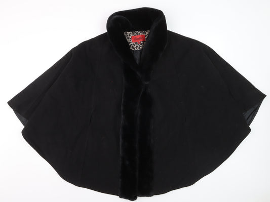 Excelled Collection Women's Black Fur Trim Cape L