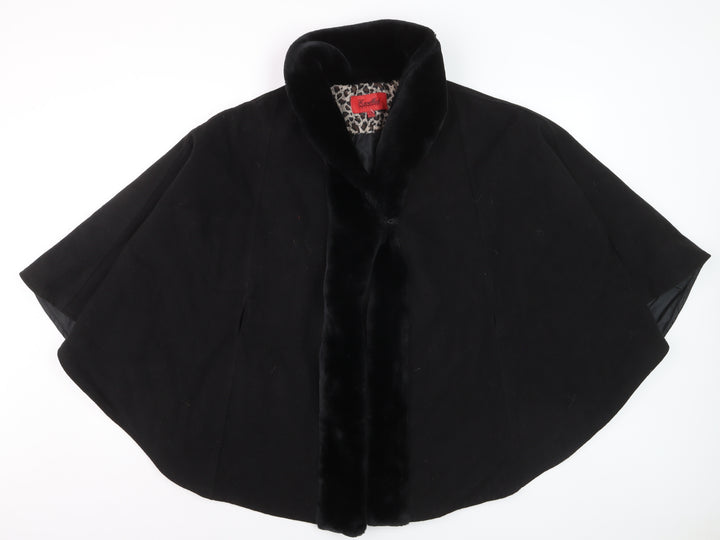 Excelled Collection Women's Black Fur Trim Cape L