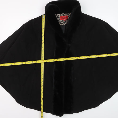 Excelled Collection Women's Black Fur Trim Cape L