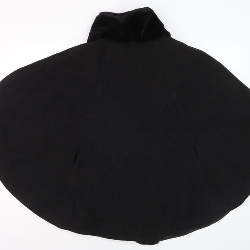 Excelled Collection Women's Black Fur Trim Cape L
