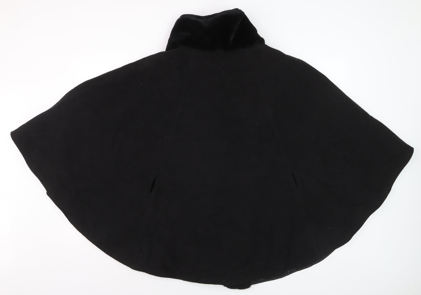 Excelled Collection Women's Black Fur Trim Cape L