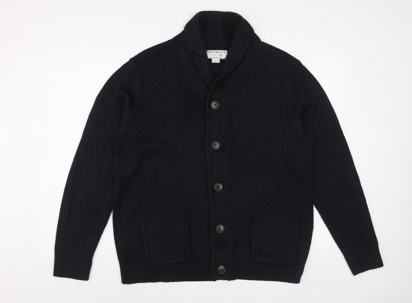 F&F Men's Black XL Chunky Knit Acrylic Cardigan with Pockets