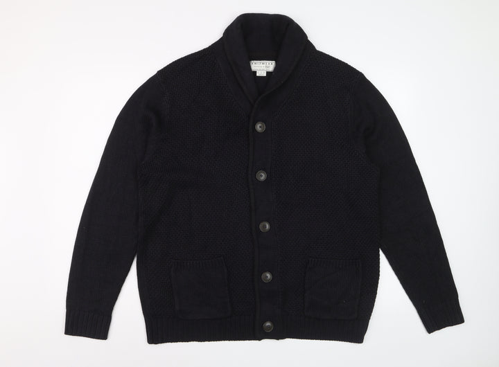 F&F Men's Black XL Chunky Knit Acrylic Cardigan with Pockets