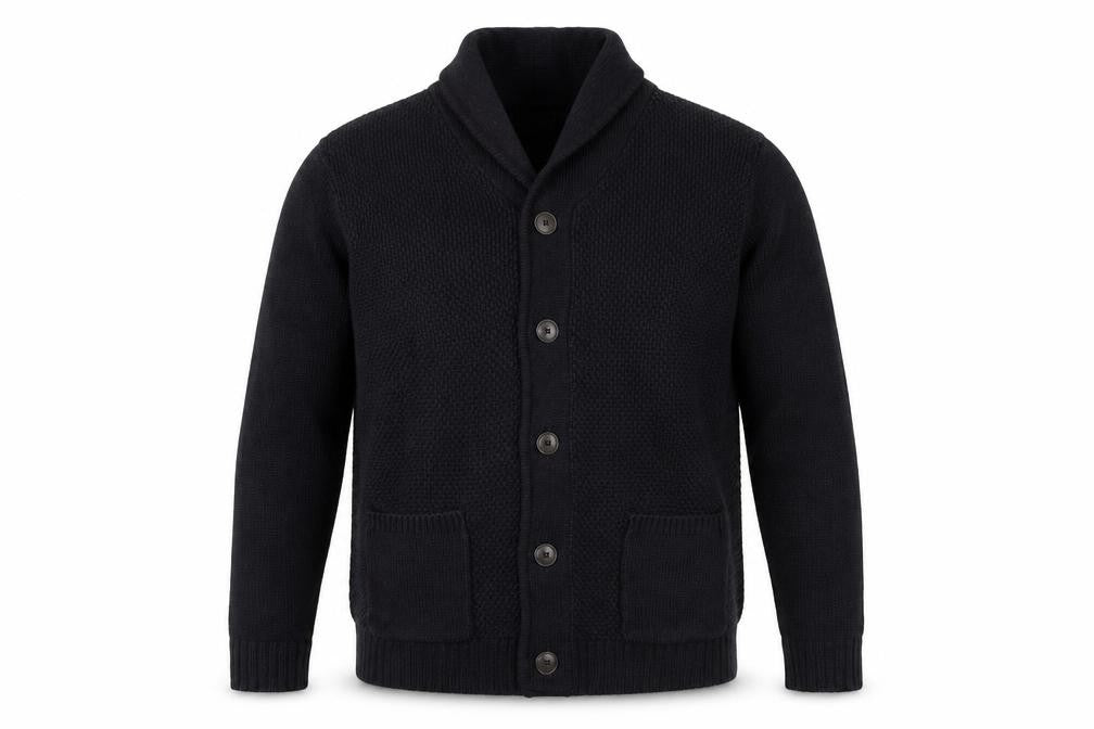 F&F Men's Black XL Chunky Knit Acrylic Cardigan with Pockets