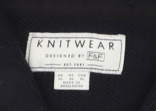 F&F Men's Black XL Chunky Knit Acrylic Cardigan with Pockets