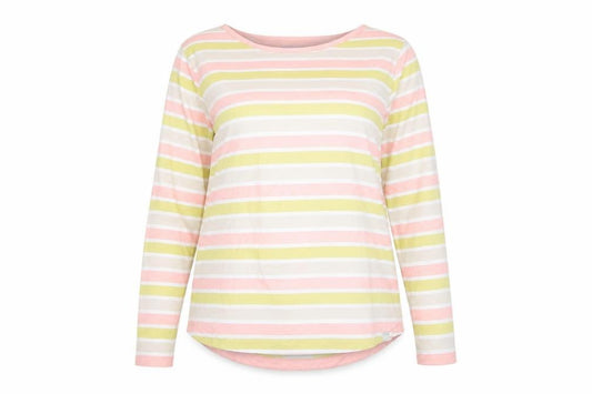 Front view of FatFace Women’s Multicoloured Striped Long Sleeve Cotton T-Shirt, size UK 12