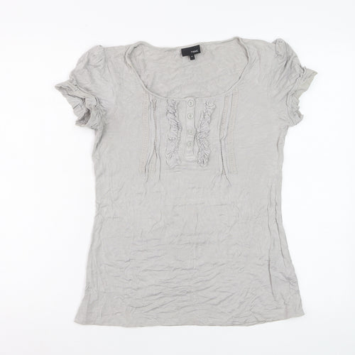 Next Women’s Grey Ruffle Button Jersey T-Shirt Size 14