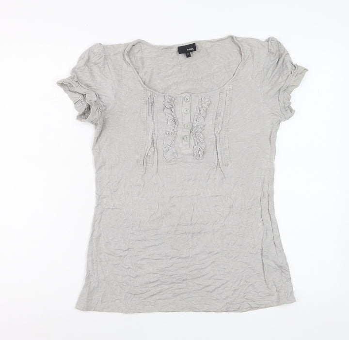 Next Women’s Grey Ruffle Button Jersey T-Shirt Size 14