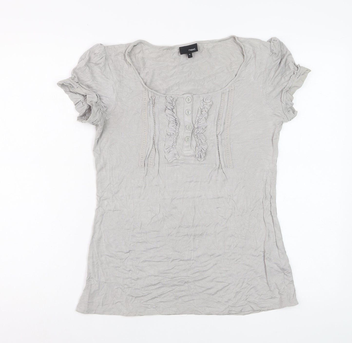 Next Women’s Grey Ruffle Button Jersey T-Shirt Size 14