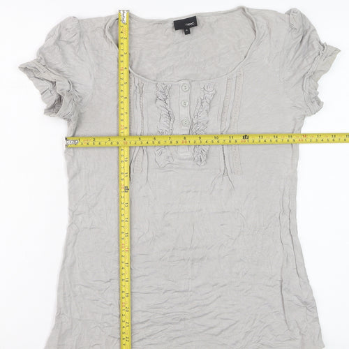 Next Women’s Grey Ruffle Button Jersey T-Shirt Size 14