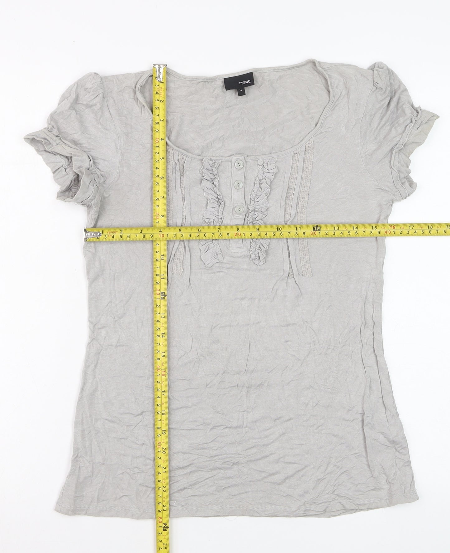 Next Women’s Grey Ruffle Button Jersey T-Shirt Size 14