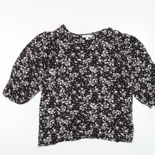 Principles Petite Women Black Floral Tunic Blouse Size 14