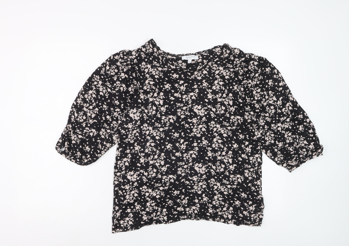 Principles Petite Women Black Floral Tunic Blouse Size 14