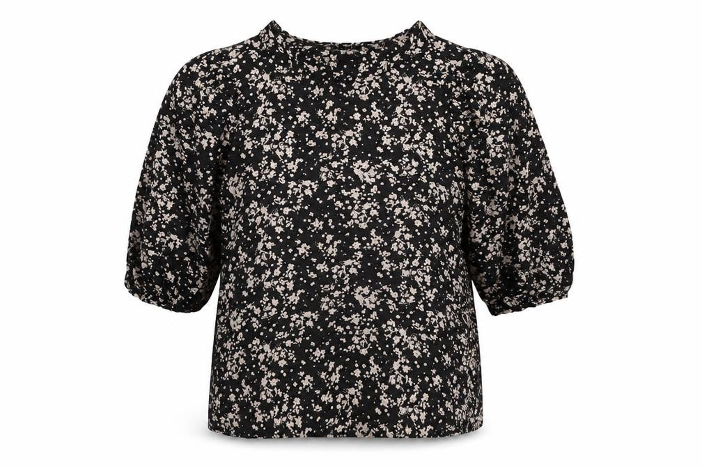 Front view of Principles Petite Women Black Floral Tunic Blouse, size 14