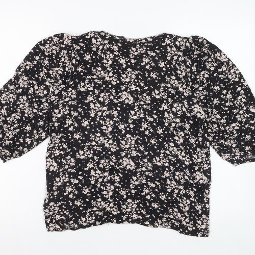 Principles Petite Women Black Floral Tunic Blouse Size 14