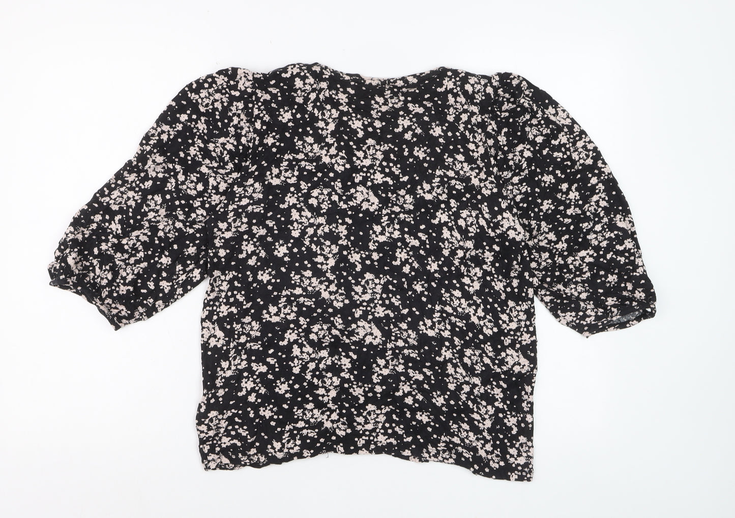 Principles Petite Women Black Floral Tunic Blouse Size 14