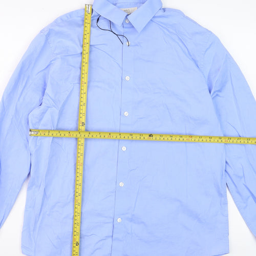 Marks and Spencer Men's Blue Cotton Long Sleeve Dress Shirt Medium